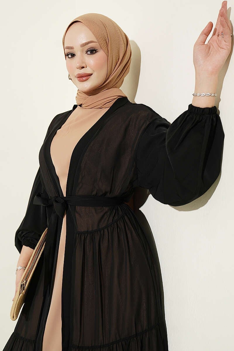 Katlı İkili Abaya Takım Bej