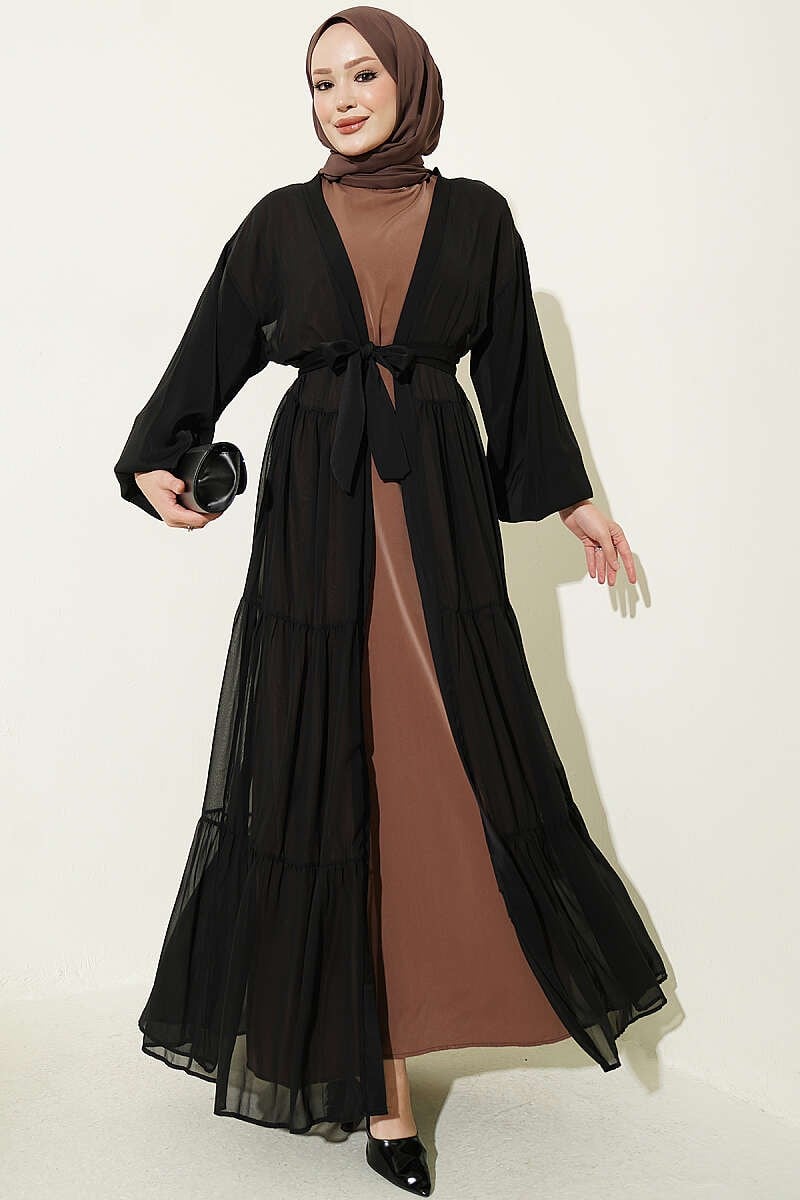 Katlı İkili Abaya Takım Latte