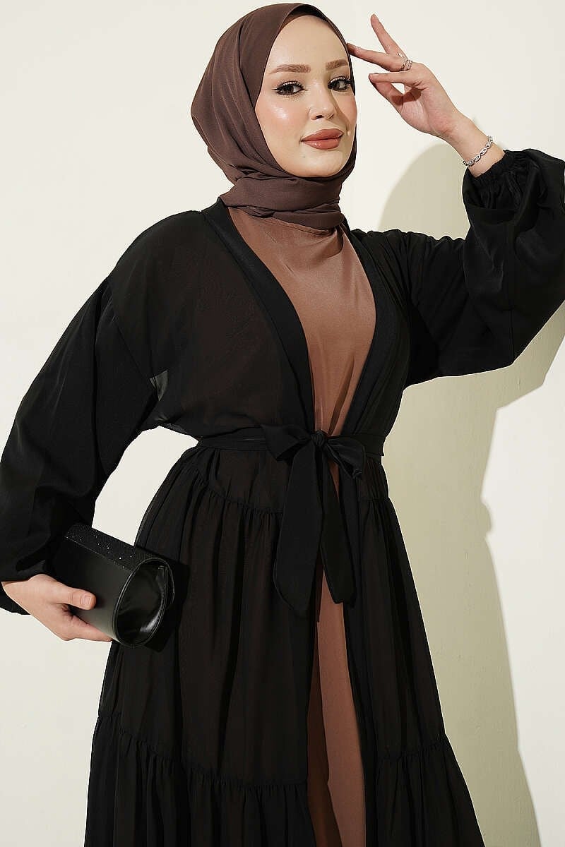Katlı İkili Abaya Takım Latte