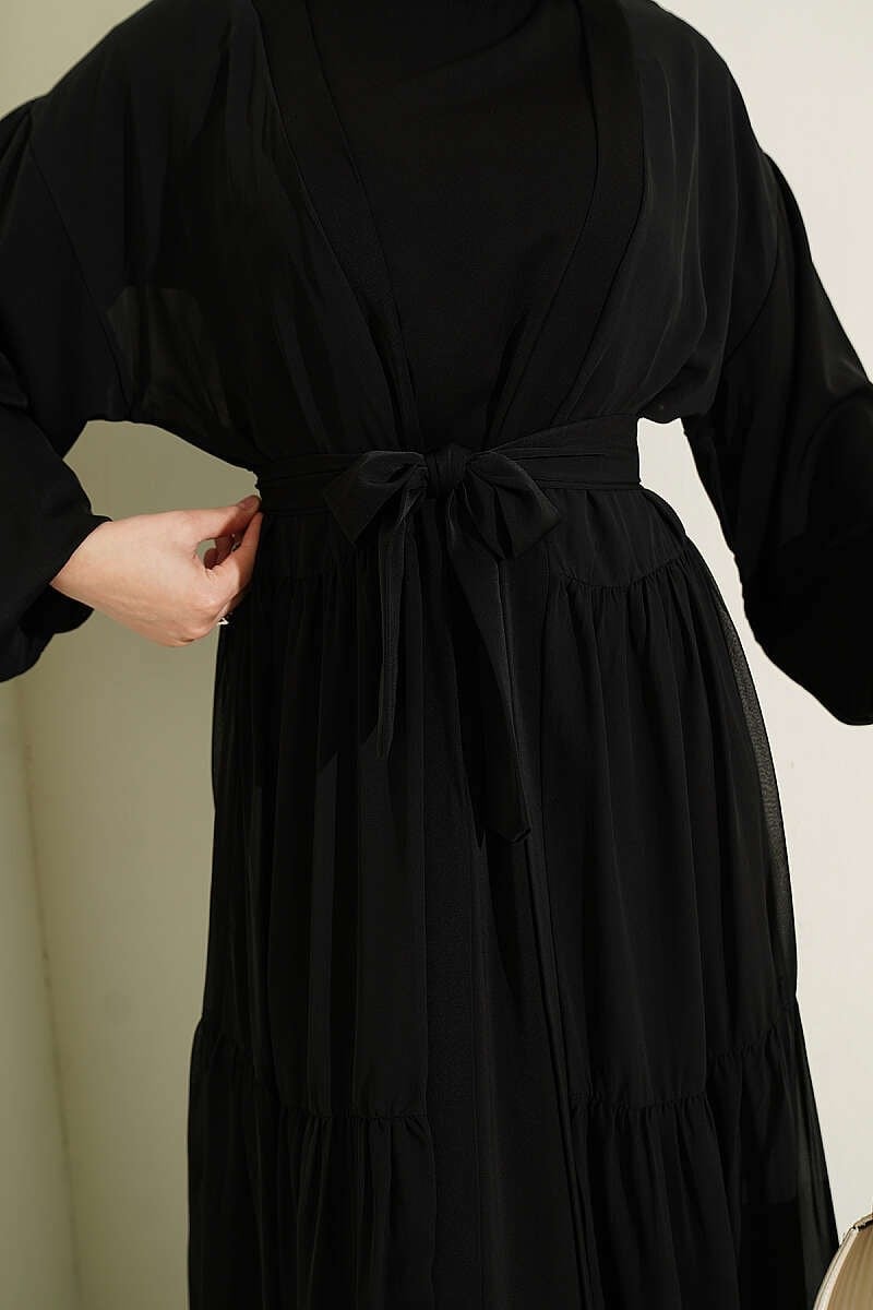 Katlı İkili Abaya Takım Siyah