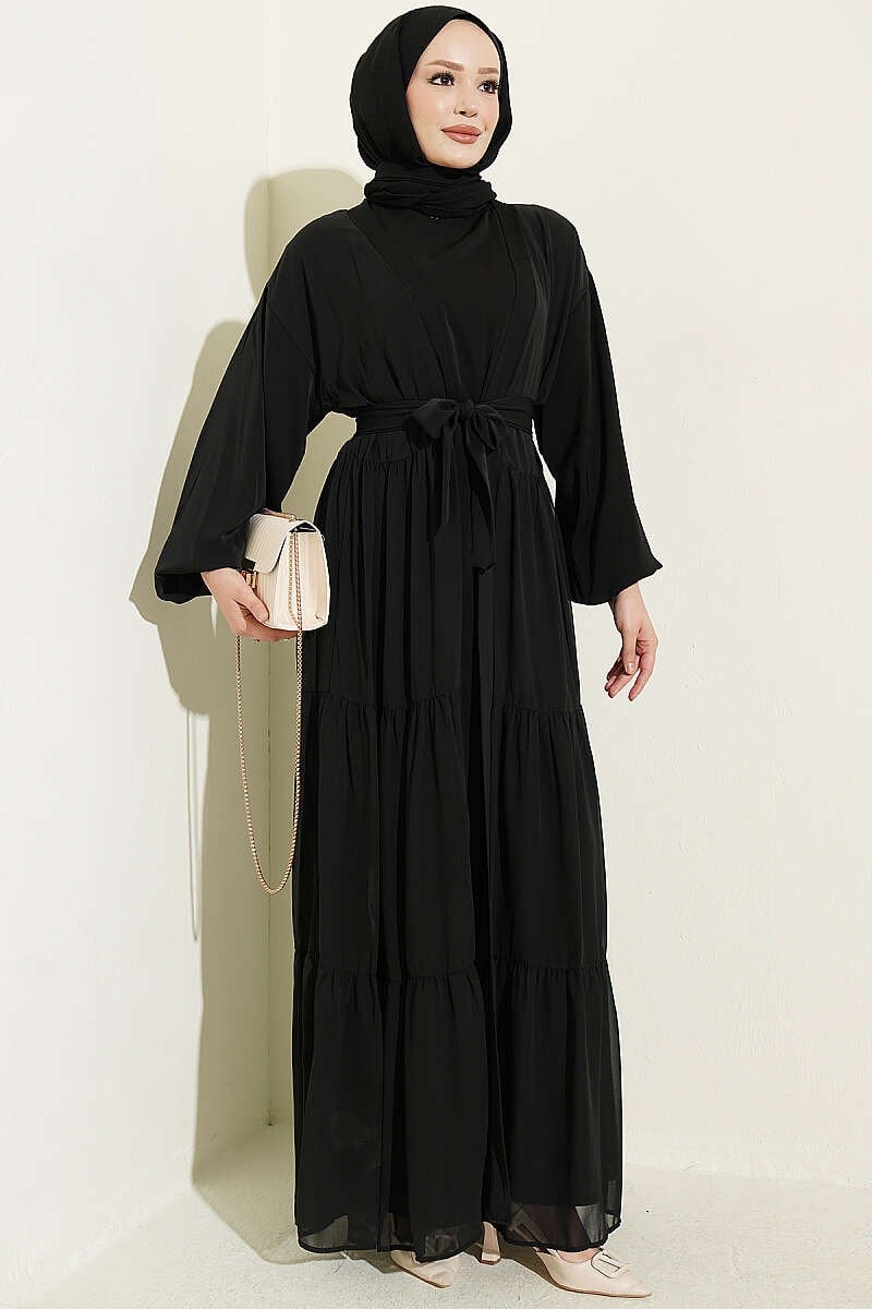 Katlı İkili Abaya Takım Siyah