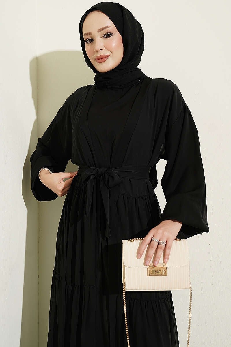 Katlı İkili Abaya Takım Siyah
