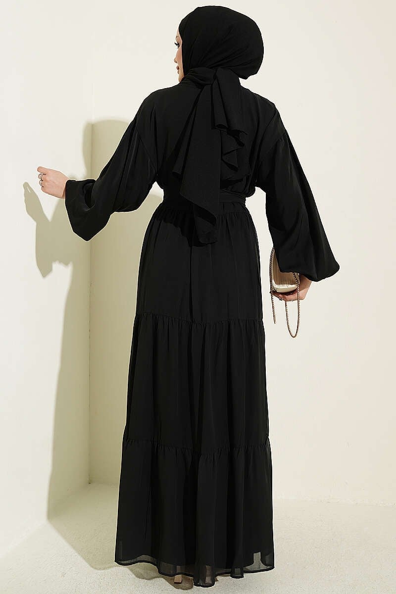 Katlı İkili Abaya Takım Siyah