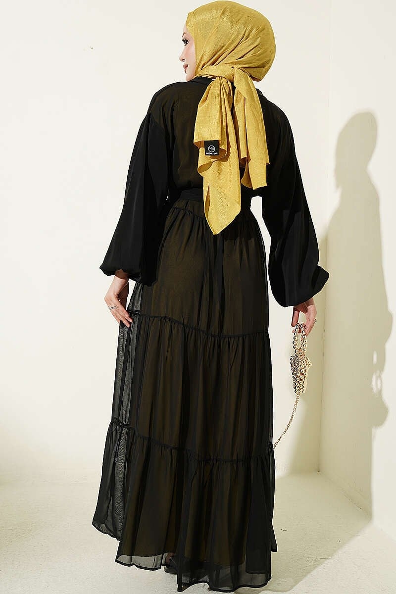 Katlı İkili Abaya Takım Yağ Yeşili