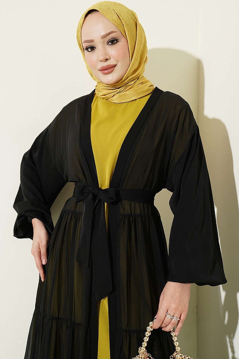 Katlı İkili Abaya Takım Yağ Yeşili