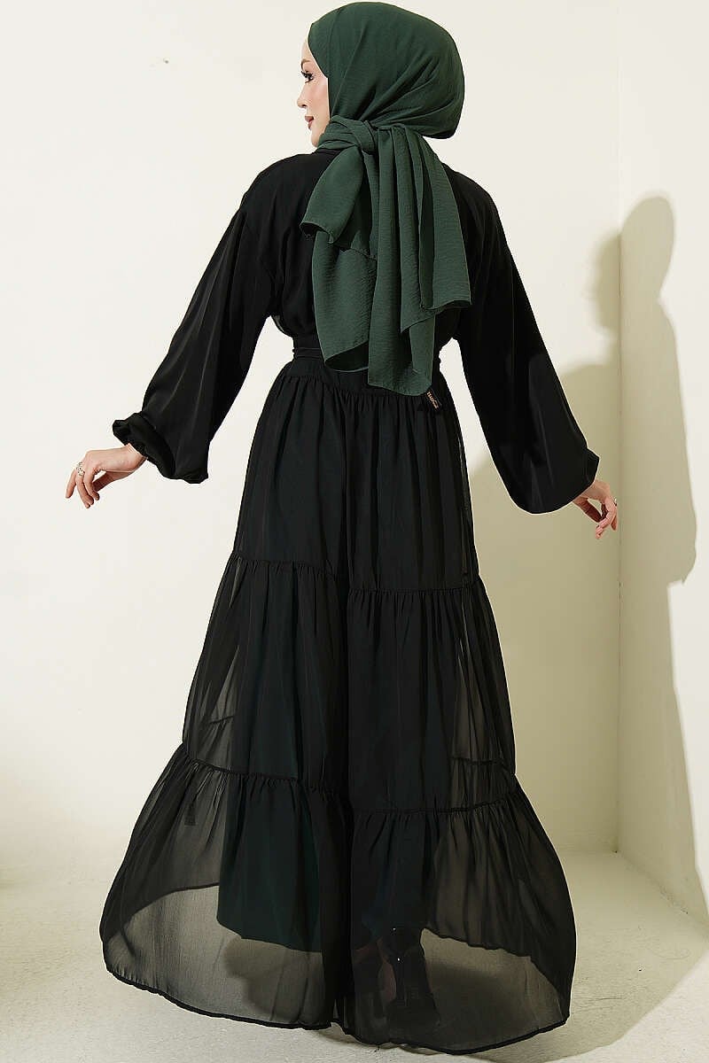 Katlı İkili Abaya Takım Zümrüt