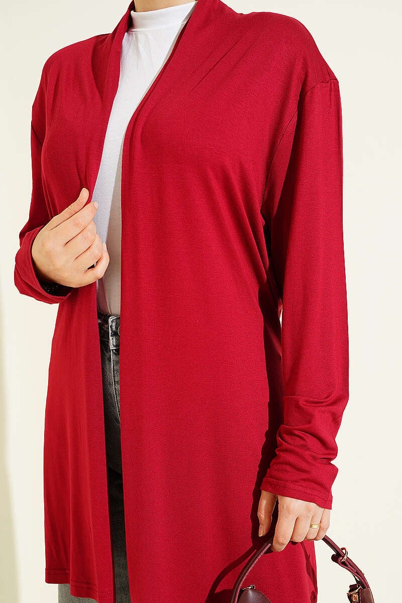 Kendinden Kuşaklı Basic Hırka Bordo