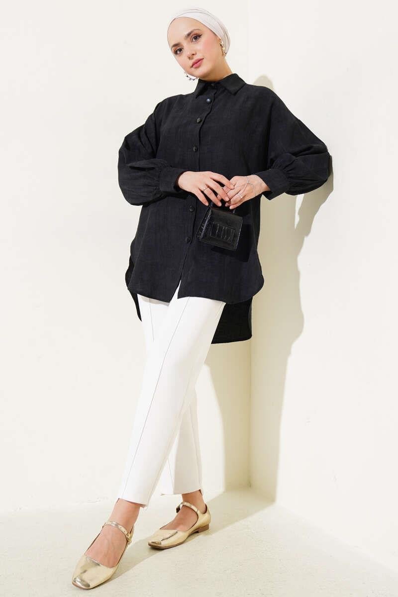 Kırışık Dokulu Basic Gömlek Siyah