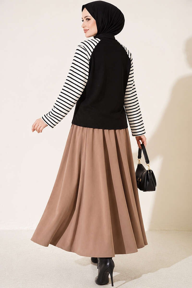 Kolları Çizgili Basic Sweatshirt Siyah
