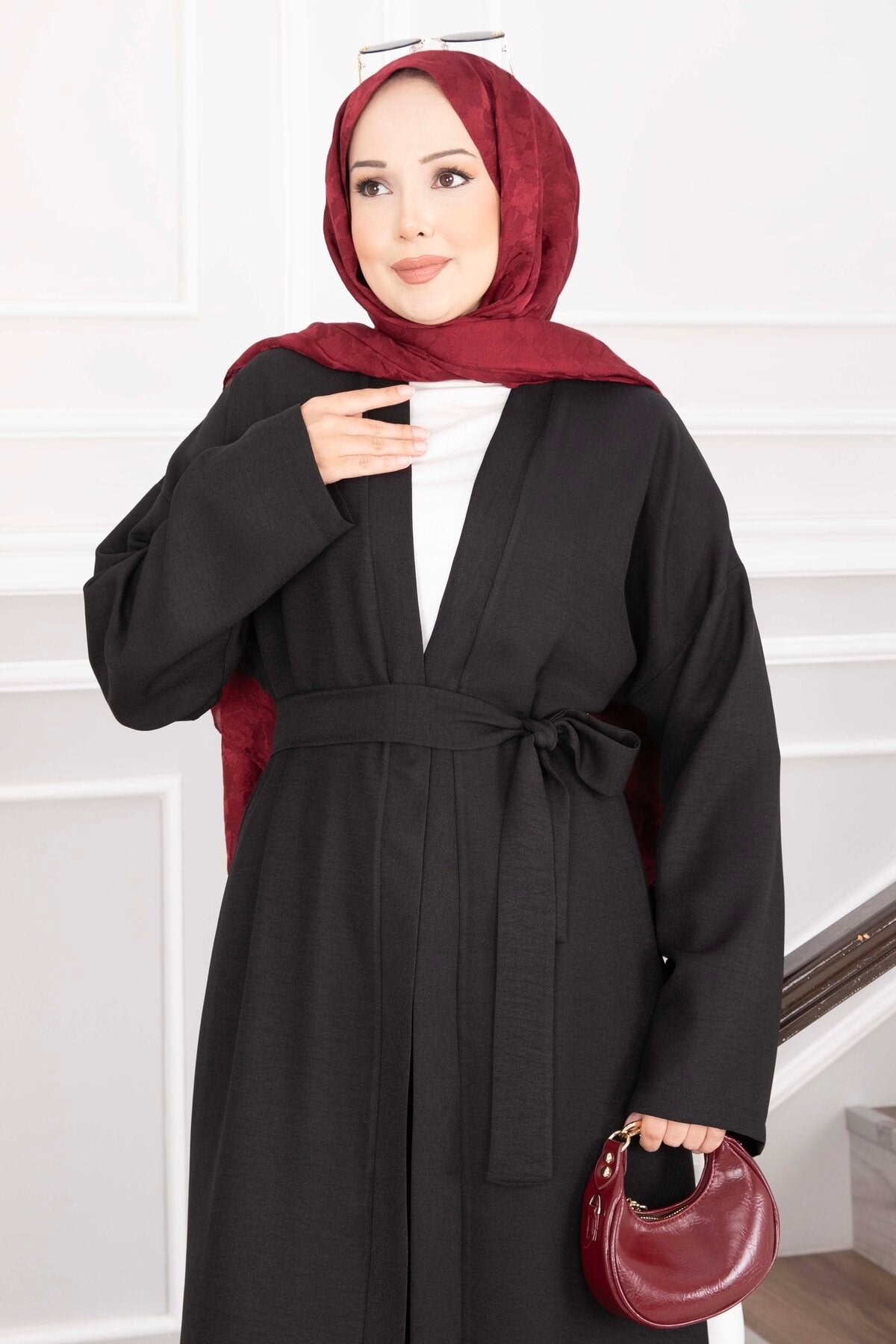 Kuşaklı Kimono Pantolon İkili Takım Siyah