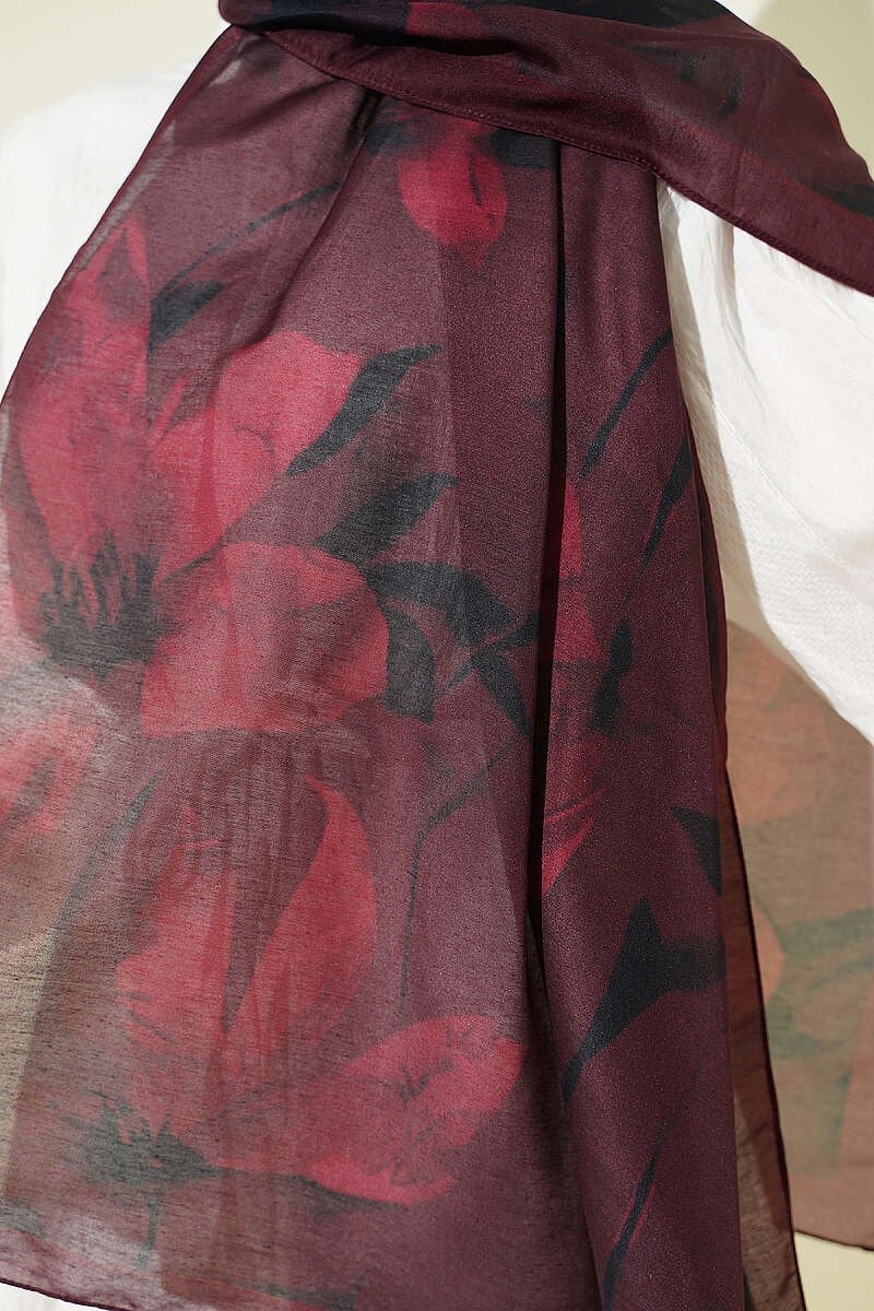 Lily Desenli Soft Şal Bordo