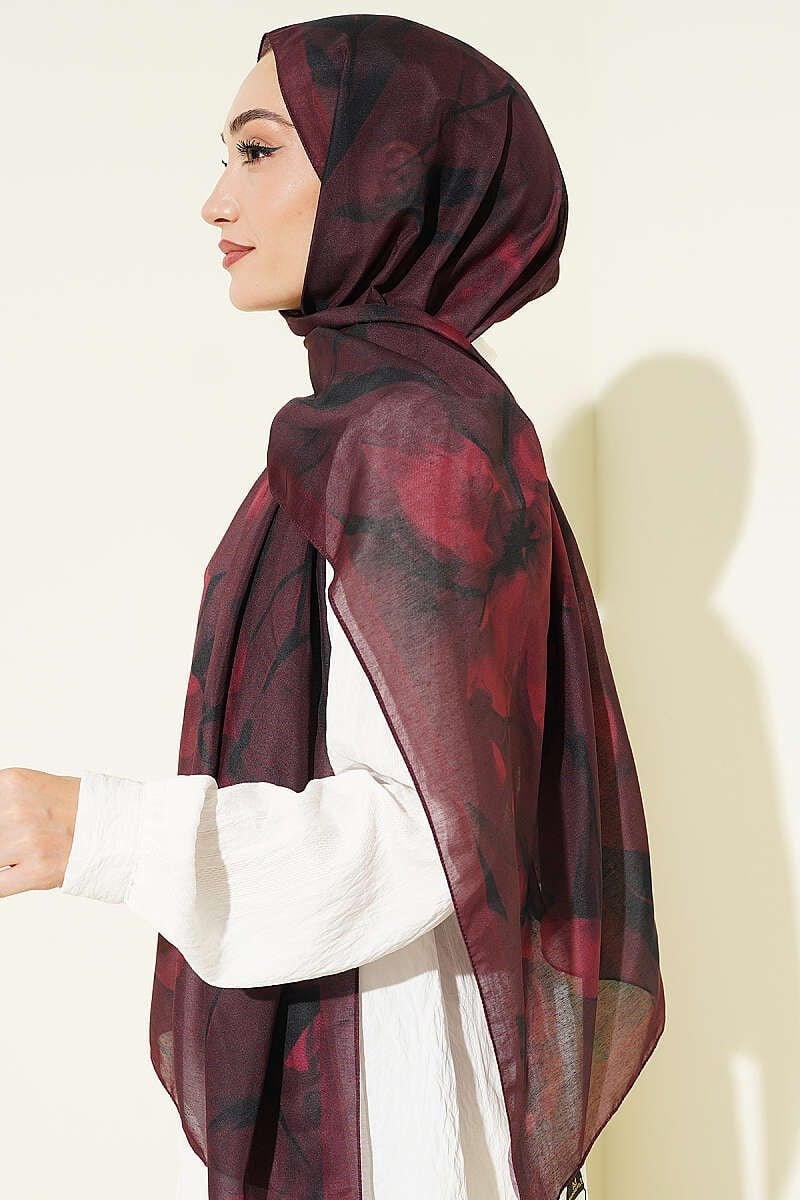 Lily Desenli Soft Şal Bordo