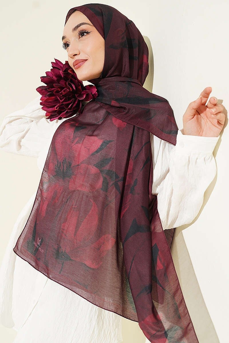 Lily Desenli Soft Şal Bordo