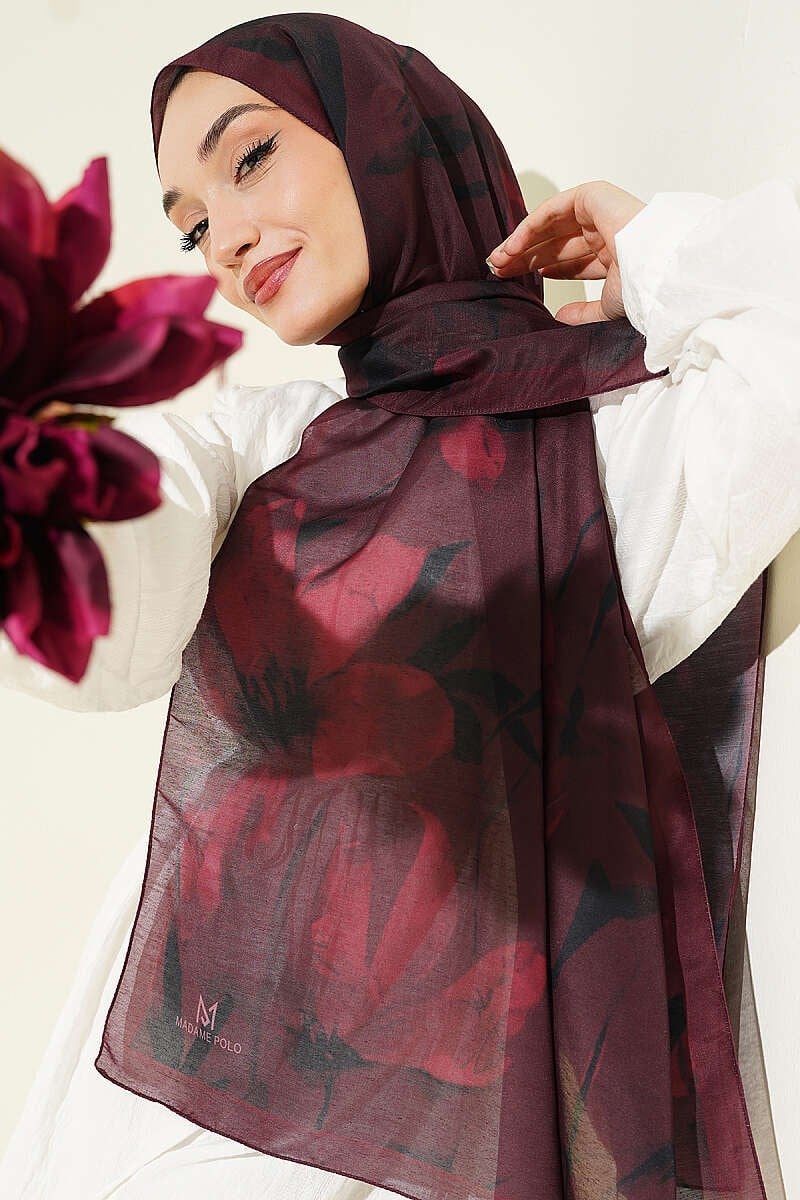 Lily Desenli Soft Şal Bordo