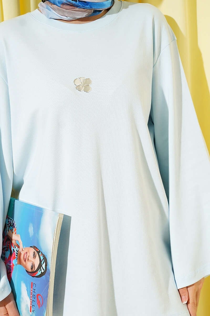 Lilyum Baskılı Basic Tunik Mavi