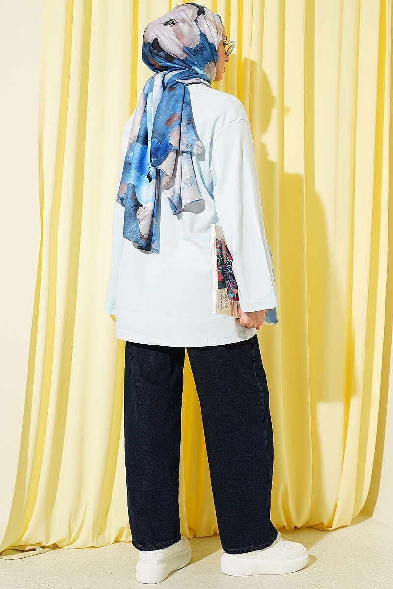 Lilyum Baskılı Basic Tunik Mavi