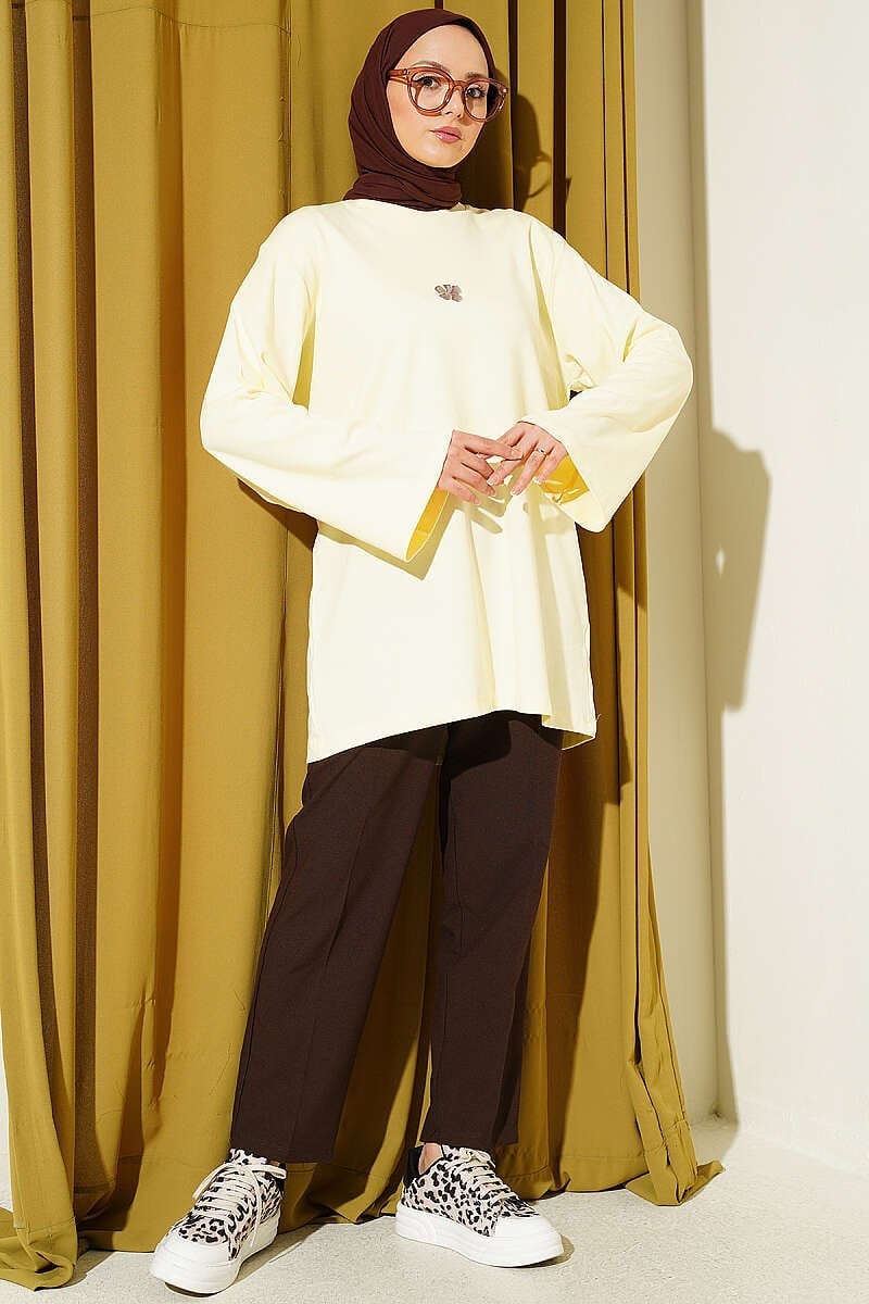 Lilyum Baskılı Basic Tunik Sarı