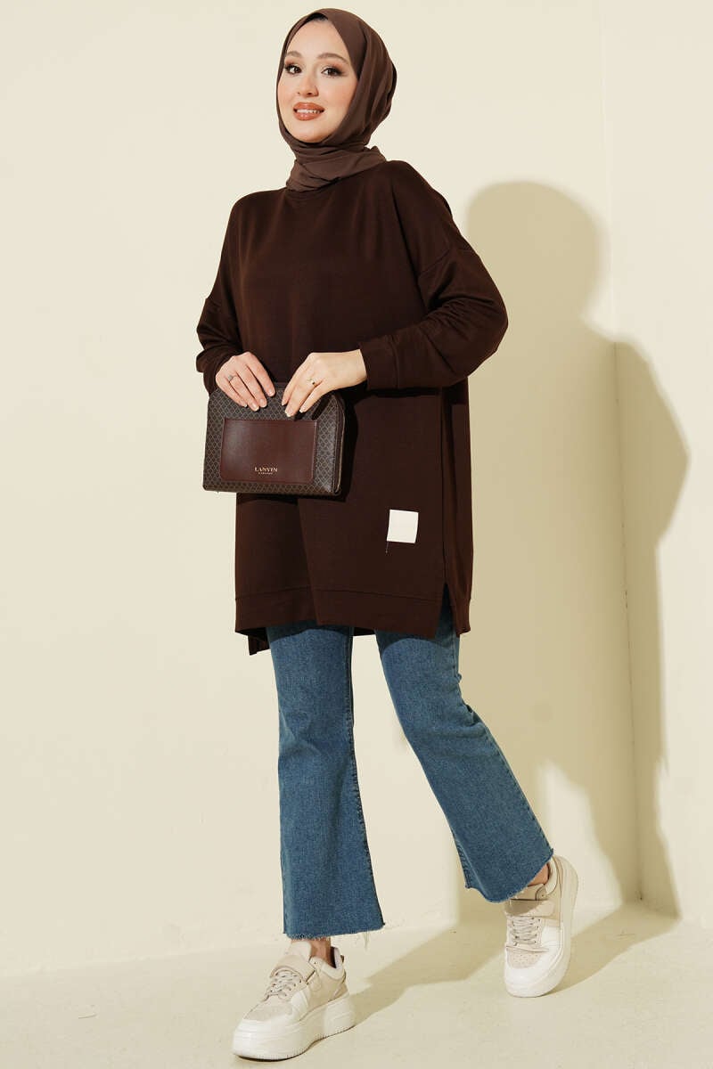 Loyşa Armalı Basic Tunik Acı Kahve