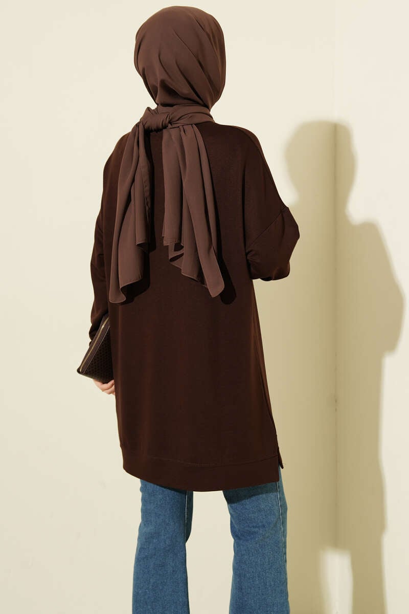 Loyşa Armalı Basic Tunik Acı Kahve