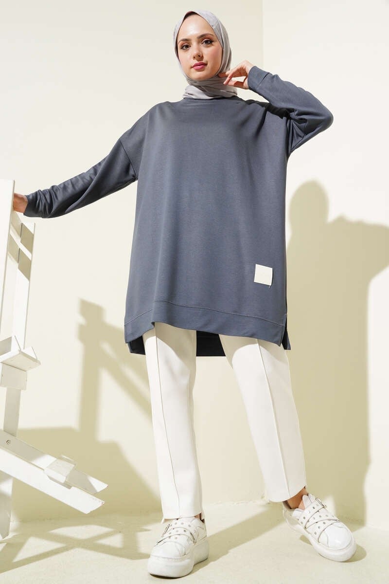Loyşa Armalı Basic Tunik Füme