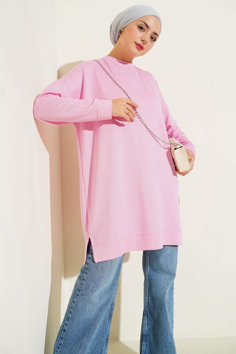Loyşa Armalı Basic Tunik Pembe