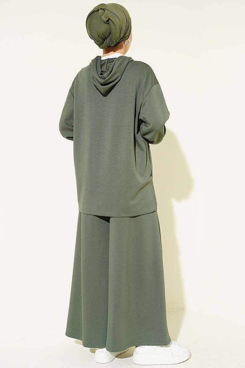 Loyşa Basic Fermuarlı Kapüşonlu İkili Takım Haki