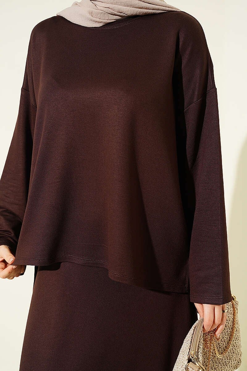 Loyşa Basic Tunik Etek İkili Takım Acı Kahve