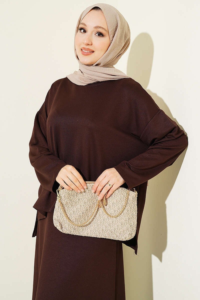 Loyşa Basic Tunik Etek İkili Takım Acı Kahve