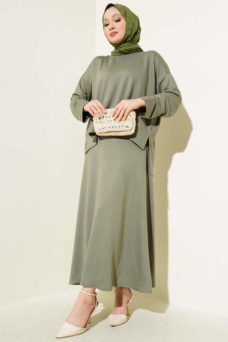 Loyşa Basic Tunik Etek İkili Takım Çağla Yeşili