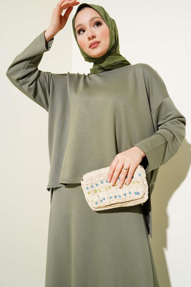 Loyşa Basic Tunik Etek İkili Takım Çağla Yeşili