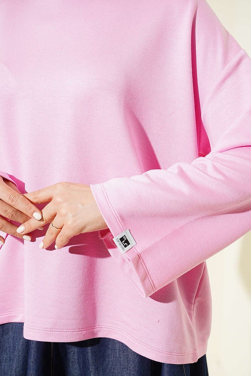 Loyşa Bilek Armalı Basic Bluz Pembe