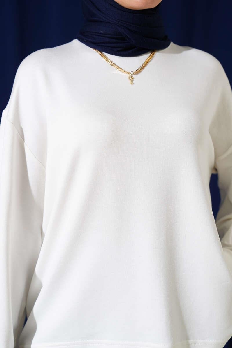 Loyşa Düşük Omuz Basic Tunik Ekru
