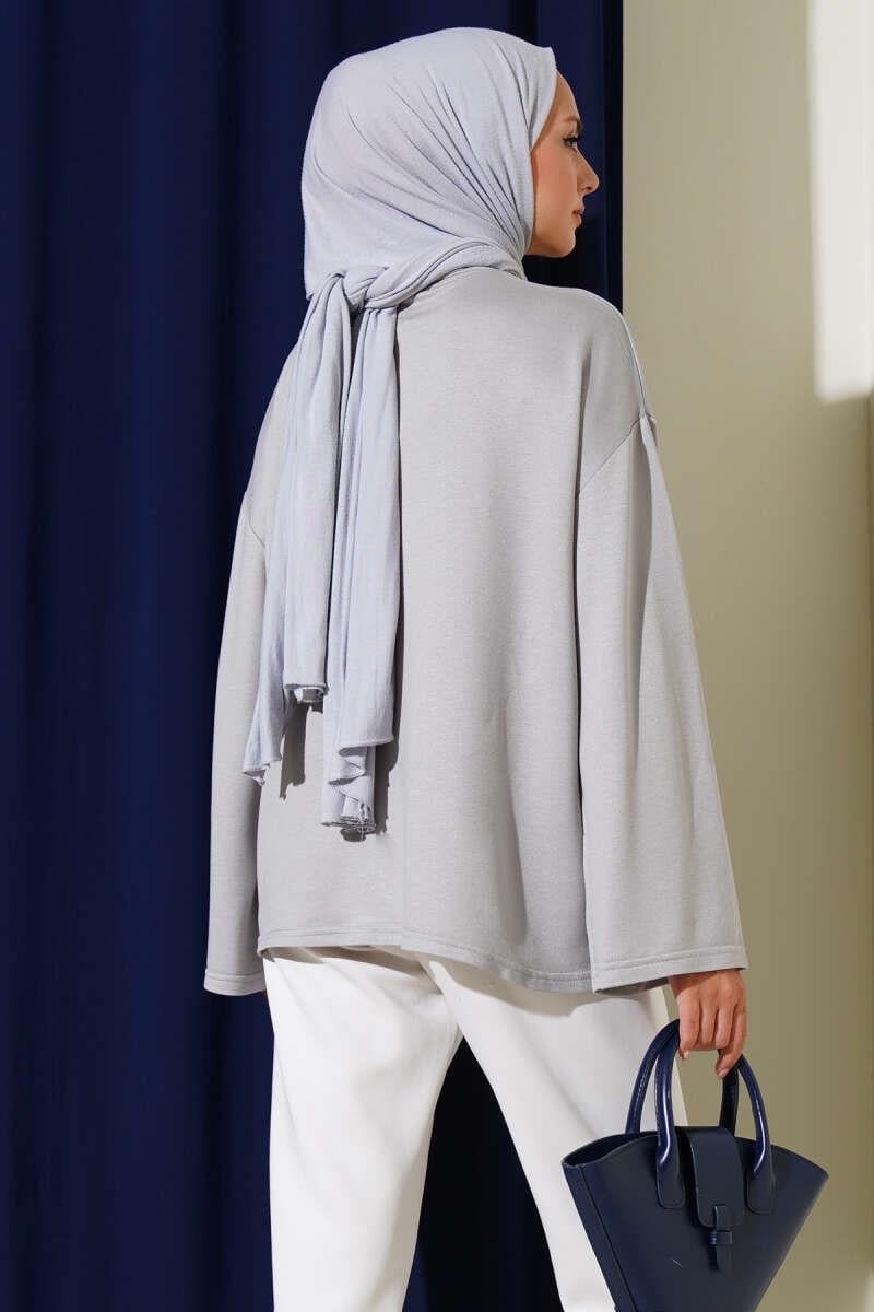 Loyşa Düşük Omuz Basic Tunik Gri