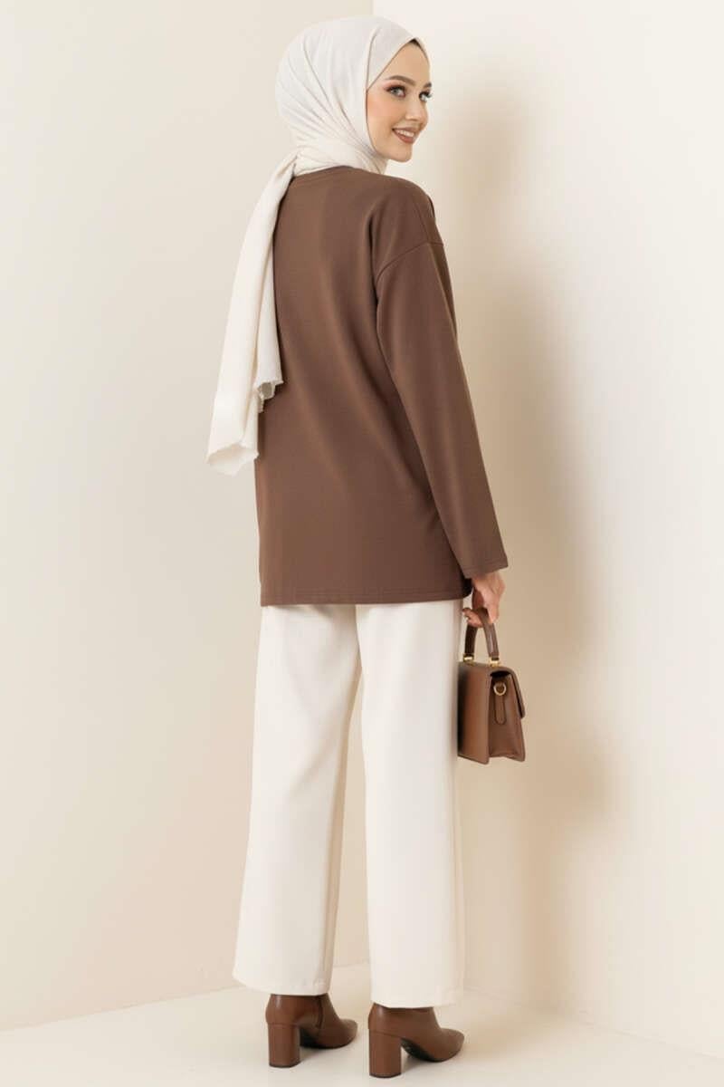 Loyşa Düşük Omuz Basic Tunik Kahve