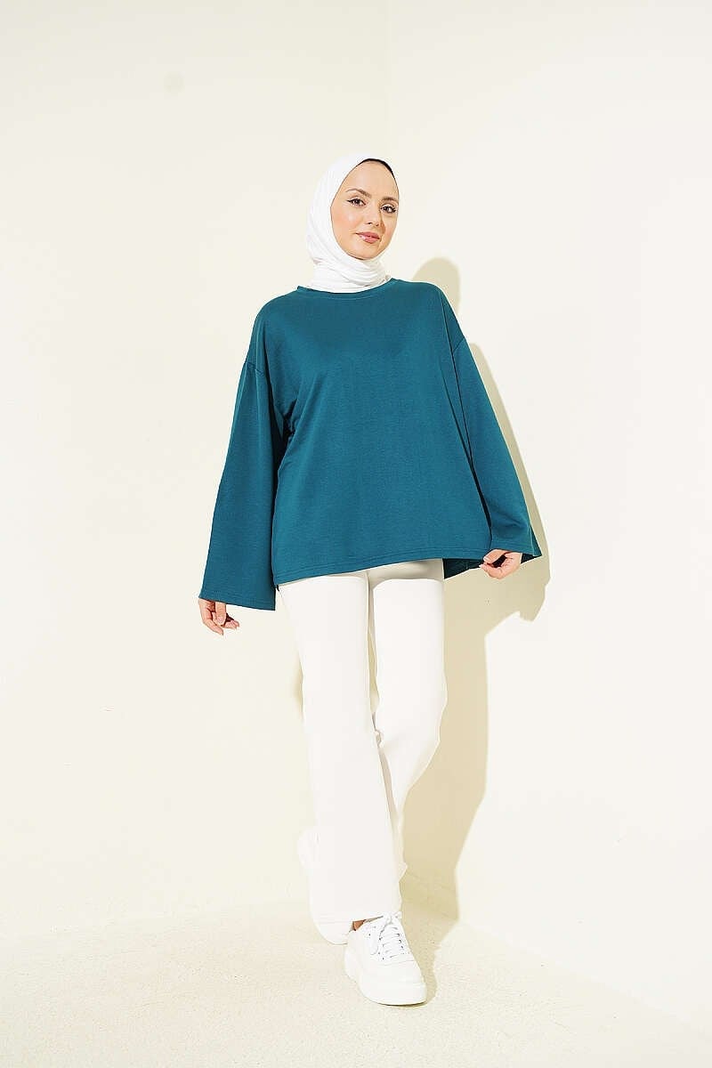Loyşa Düşük Omuz Basic Tunik Petrol
