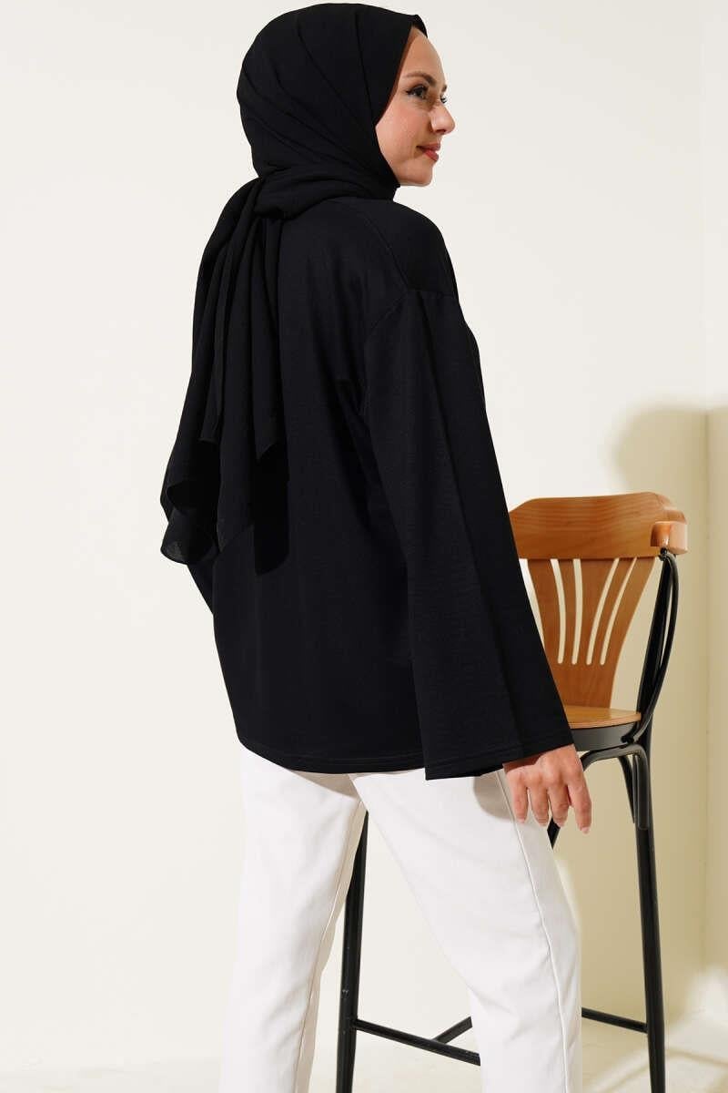 Loyşa Düşük Omuz Basic Tunik Siyah