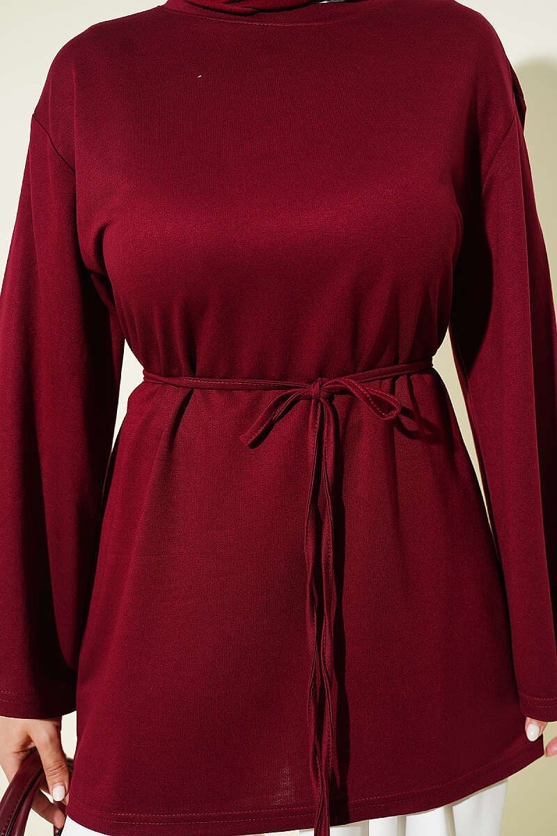 Loyşa Geniş Kollu İp Kuşaklı Tunik Bordo