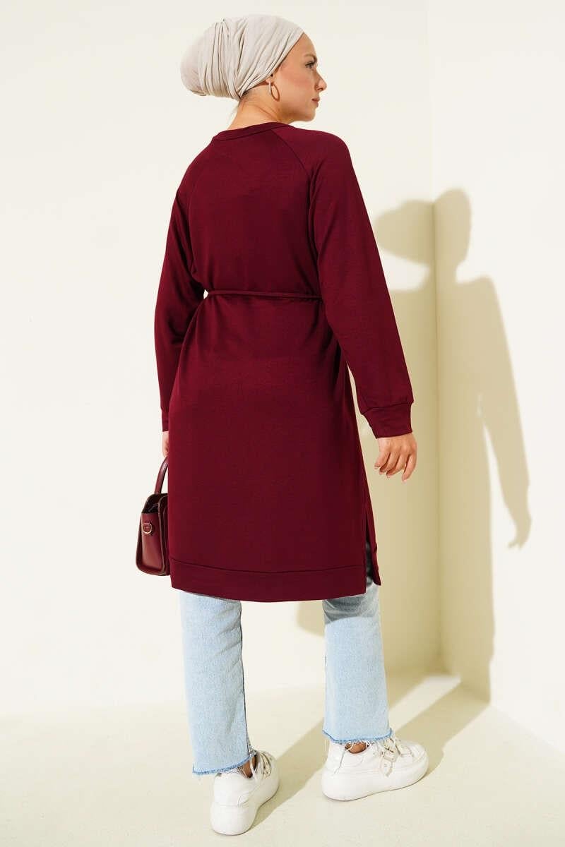 Loyşa İp Kuşaklı Uzun Tunik Bordo