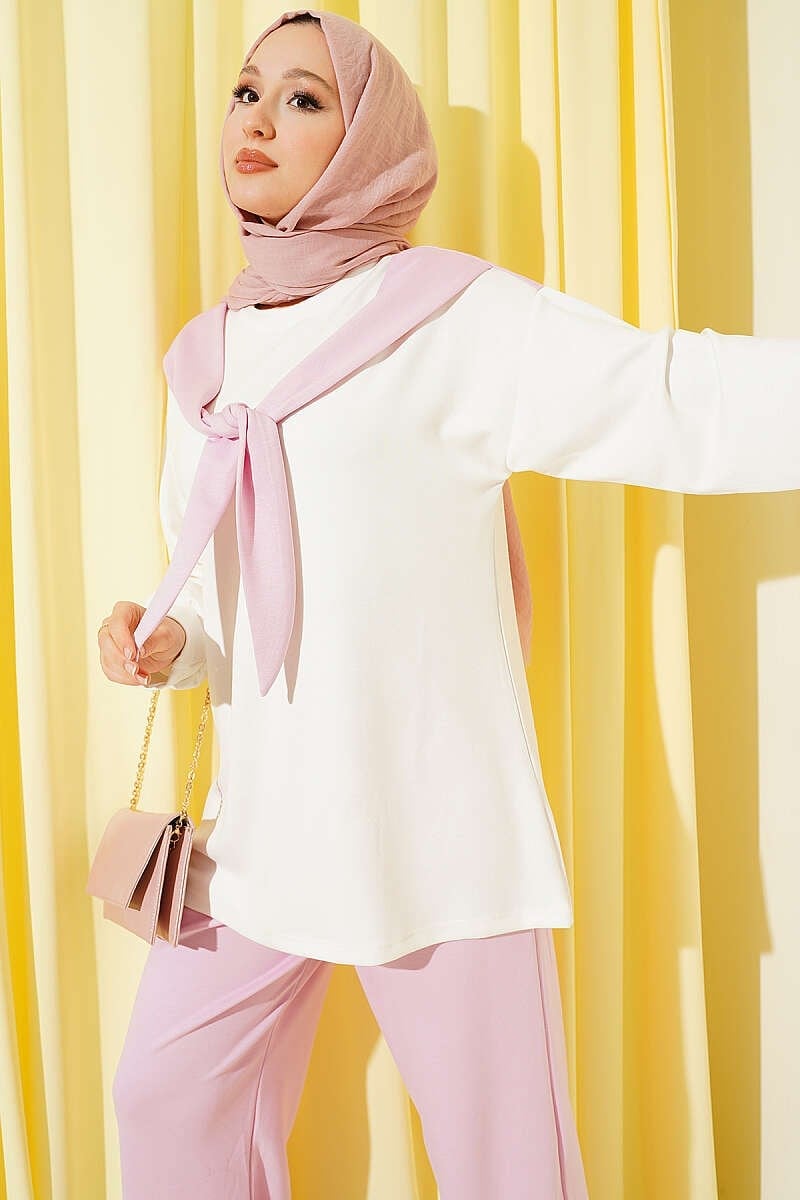 Loyşa Omuz Atkı Detaylı İkili Takım Pembe