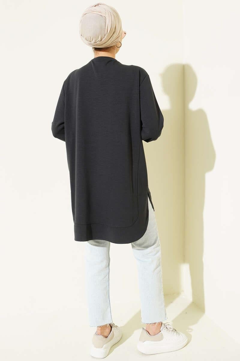 Loyşa Oval Kesim Oversize Tunik Antrasit