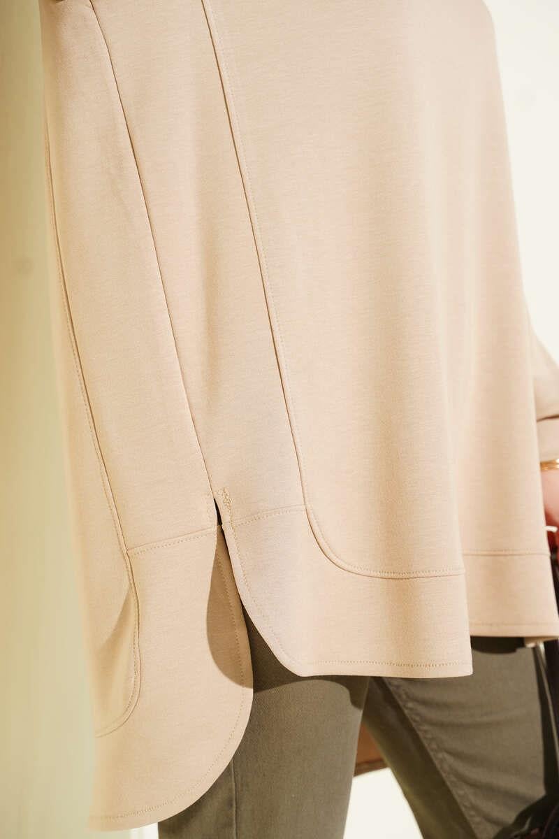 Loyşa Oval Kesim Oversize Tunik Bej