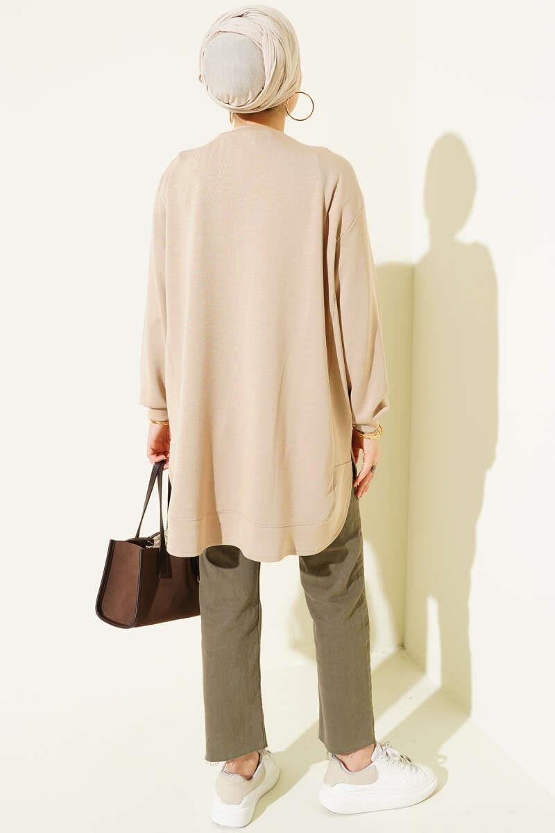 Loyşa Oval Kesim Oversize Tunik Bej