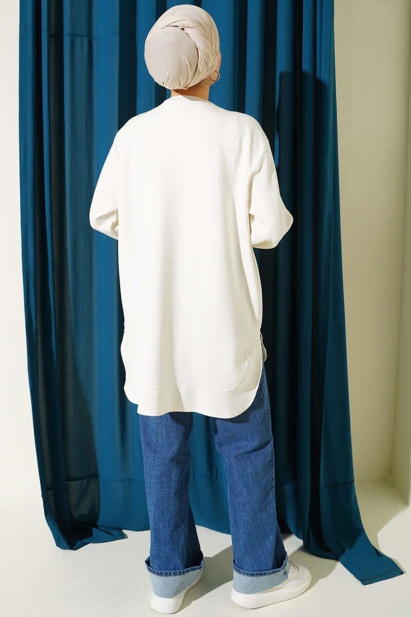 Loyşa Oval Kesim Oversize Tunik Ekru