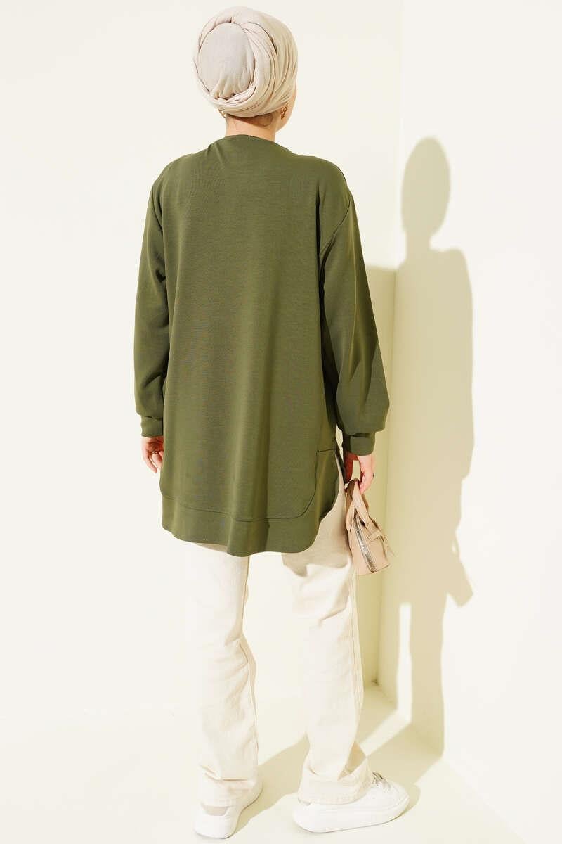 Loyşa Oval Kesim Oversize Tunik Haki