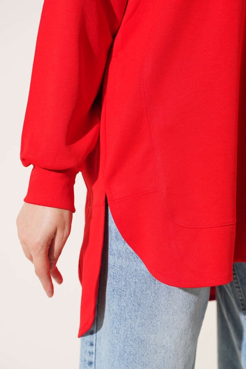 Loyşa Oval Kesim Oversize Tunik Kırmızı