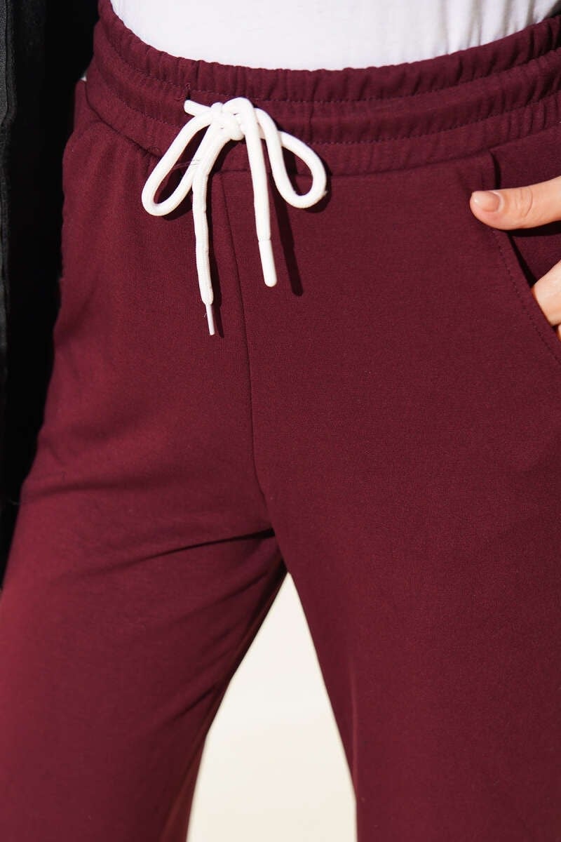 Loyşa Şerit Detaylı Pantolon Bordo