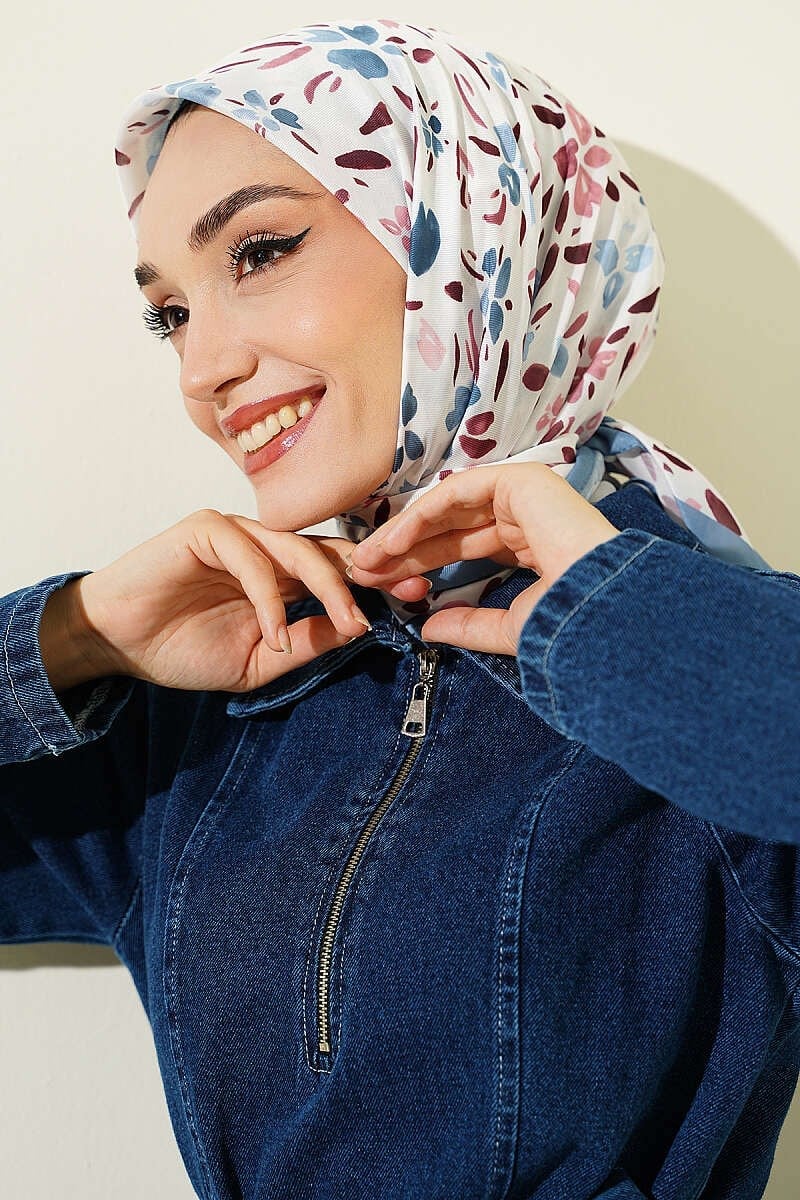 Lumea Desenli Soft Eşarp Soft Mavi
