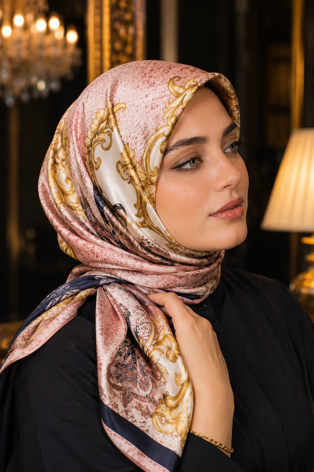 Luxury Zincir Detaylı Eşarp Serisi Pembe