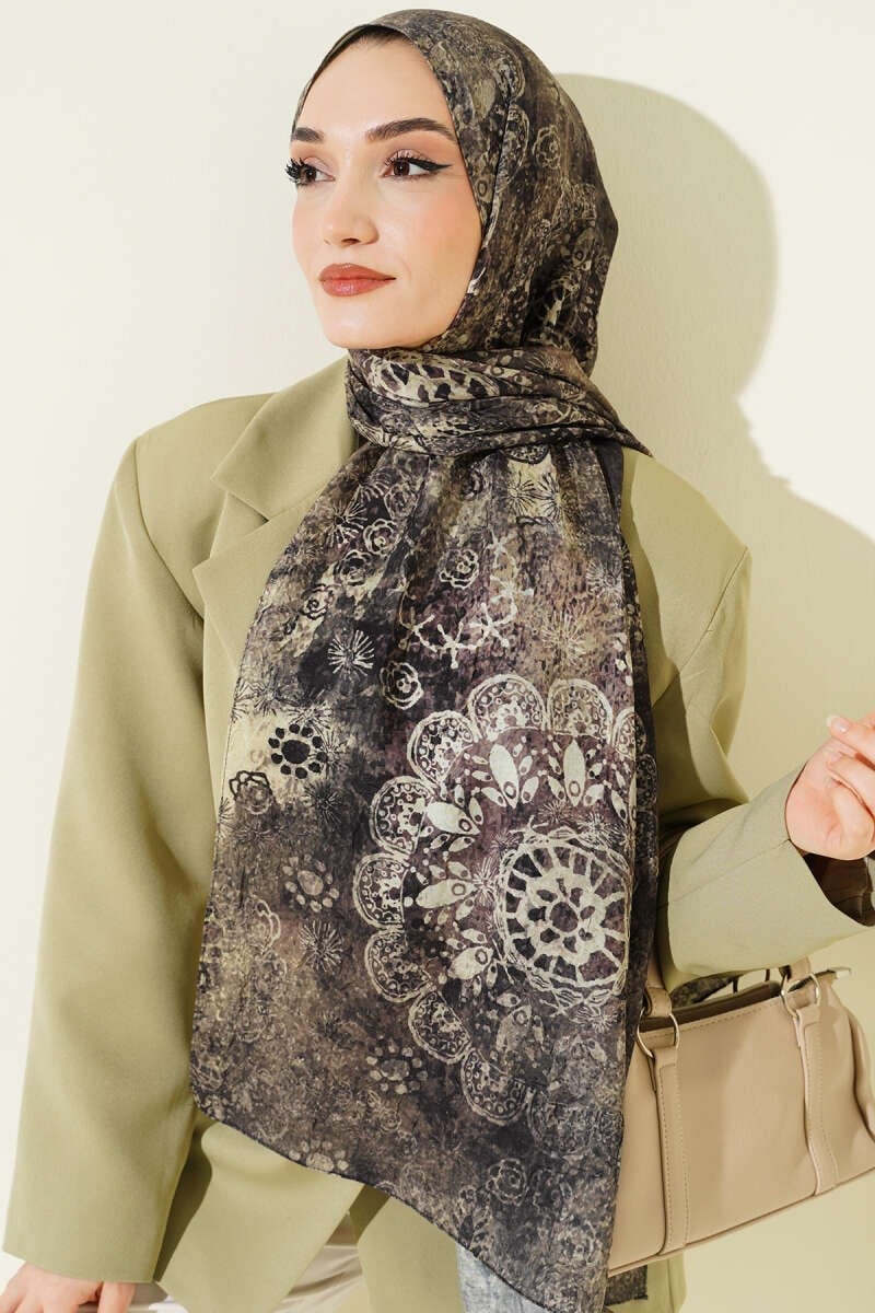 Mandala Desen Bambu Kraş Şal Haki