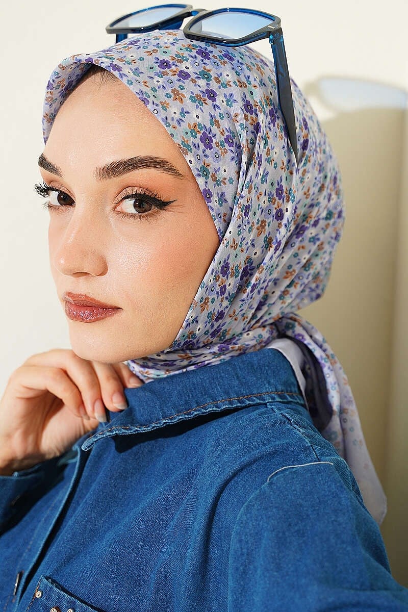 Mini Çiçek Detaylı Eşarp Bebe Mavi